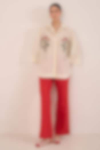 Ivory & Red Cotton Embroidered Co-Ord Set by Shivani Bhargava at Pernia's Pop Up Shop