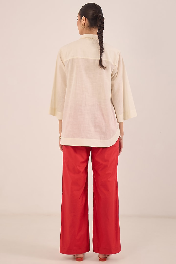 Ivory & Red Cotton Embroidered Co-Ord Set by Shivani Bhargava at Pernia's Pop Up Shop