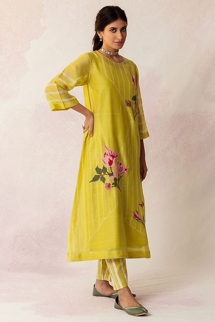 Olive Green Printed Pants by Shivani Bhargava at Pernia's Pop Up Shop