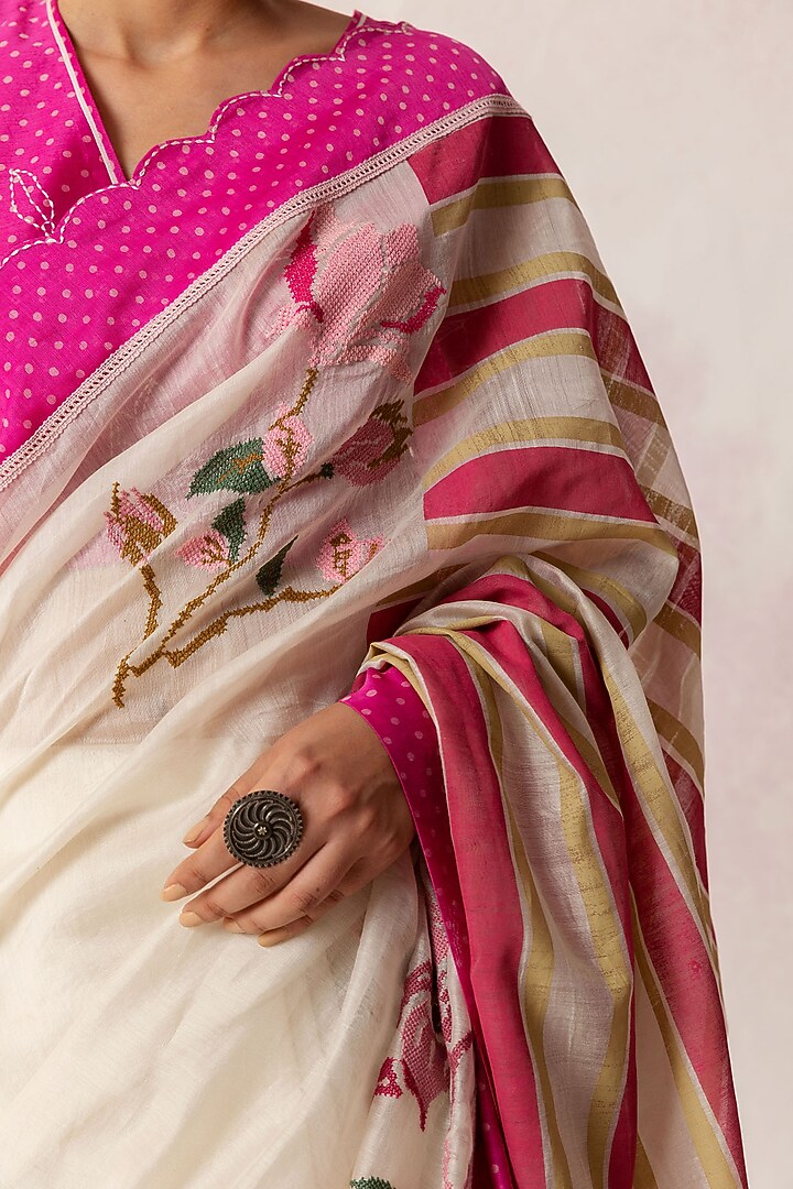 Pink Embroidered Party Wear Saree Set by Shivani Bhargava at Pernia's Pop Up Shop