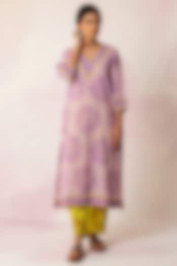 Olive Green Printed Pants by Shivani Bhargava at Pernia's Pop Up Shop