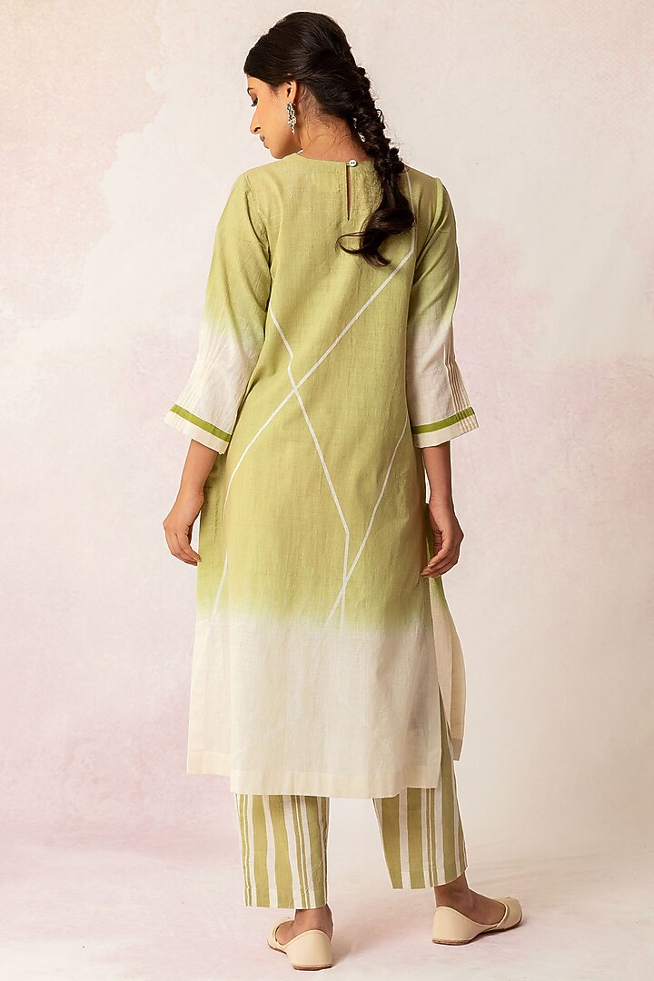 Ombre Olive Green Handloom Khadi Kurta Set by Shivani Bhargava at Pernia's Pop Up Shop