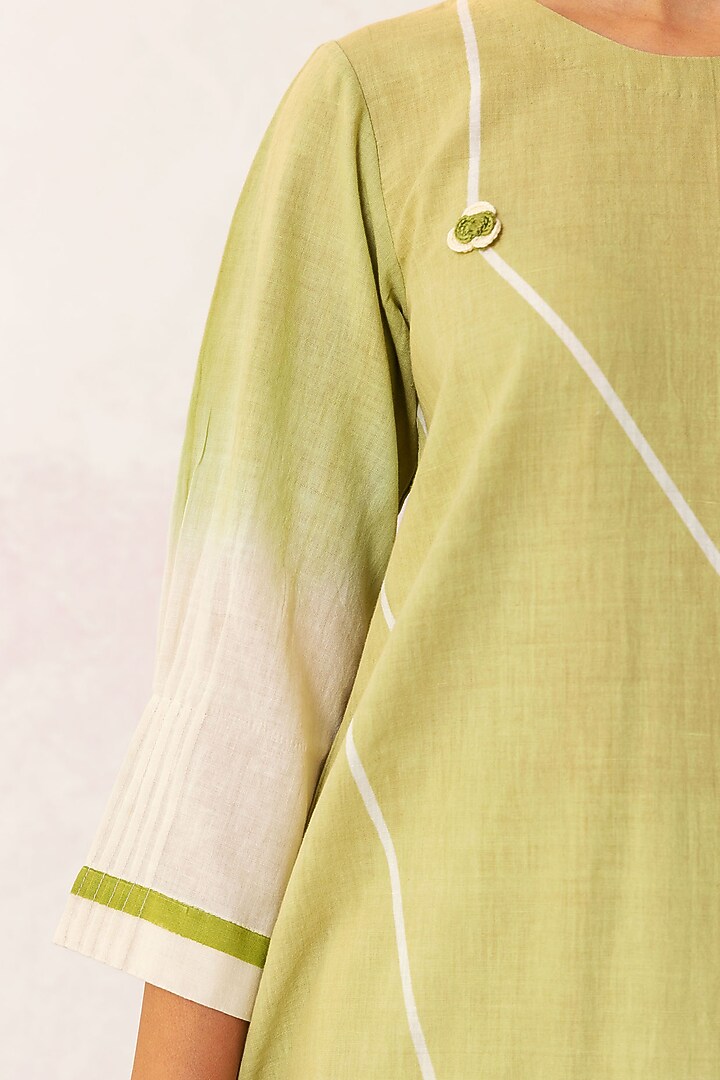 Ombre Olive Green Handloom Khadi Kurta Set by Shivani Bhargava at Pernia's Pop Up Shop