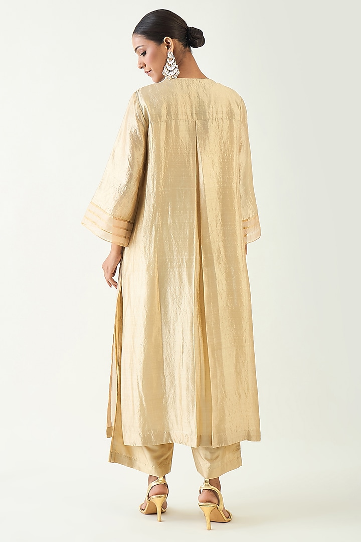 Beige Silk & Zari Stripe Kurta Set by Shivani Bhargava at Pernia's Pop Up Shop