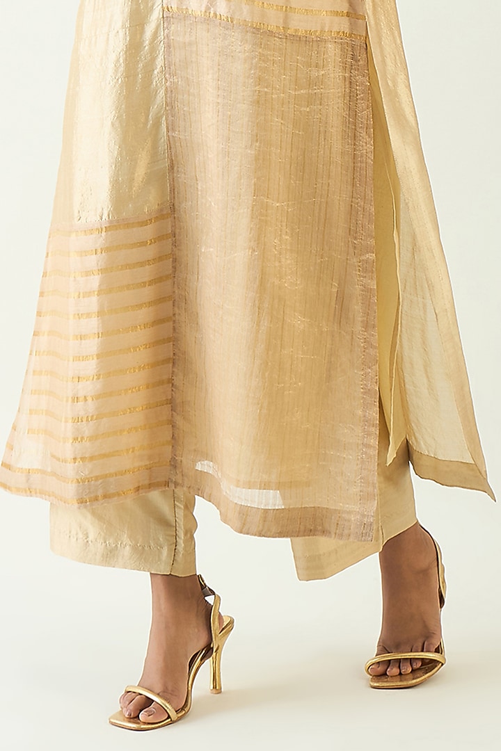 Beige Silk & Zari Stripe Kurta Set by Shivani Bhargava at Pernia's Pop Up Shop