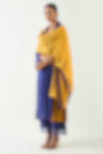 Purple Handloom Chanderi Color Blocked Kurta Set by Shivani Bhargava at Pernia's Pop Up Shop