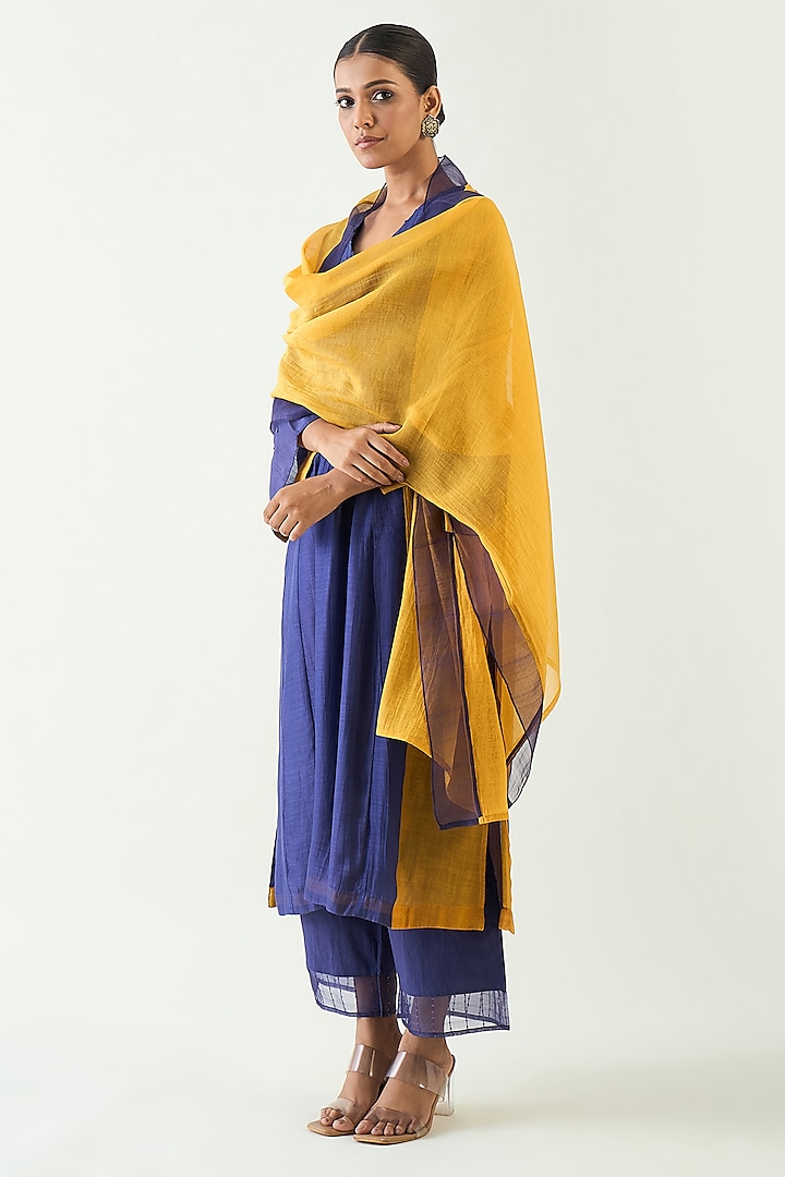 Purple Handloom Chanderi Color Blocked Kurta Set by Shivani Bhargava at Pernia's Pop Up Shop