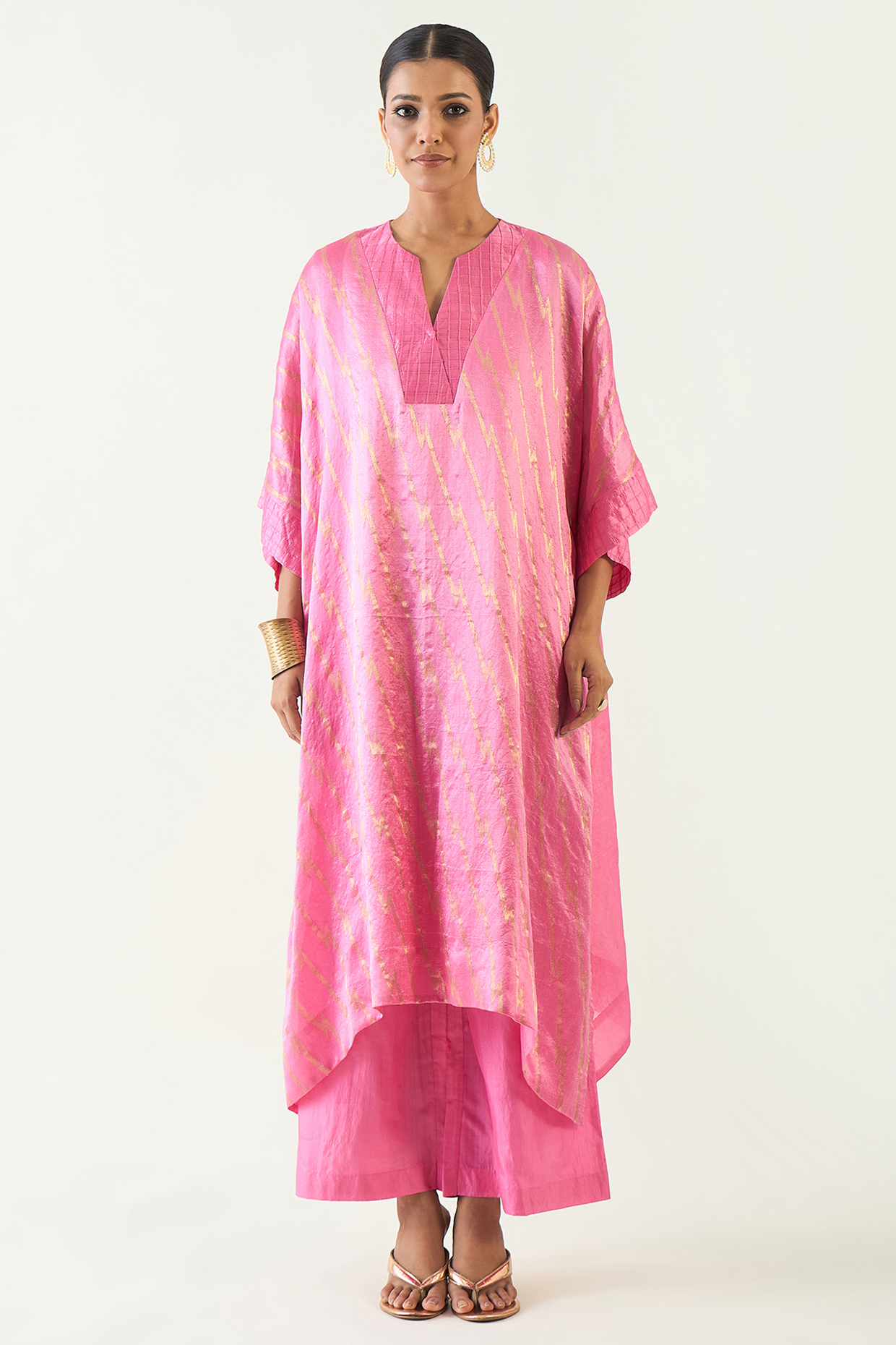 Candy Pink Silk Kaftan Set by Shivani Bhargava at Pernia's Pop Up Shop