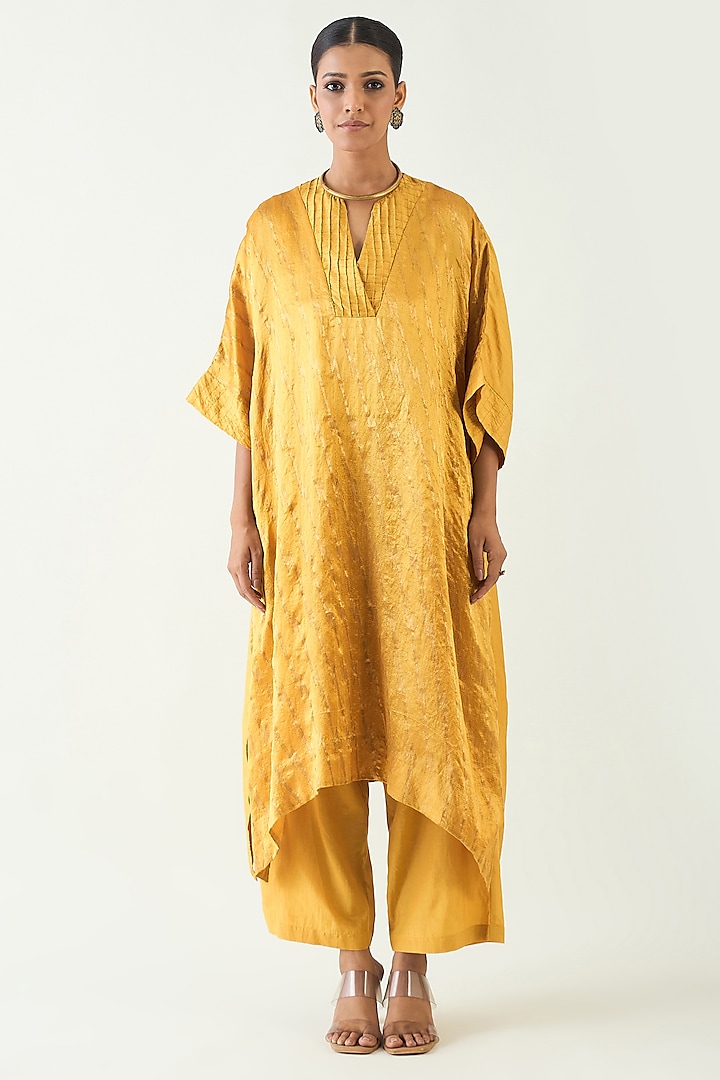 Mustard Silk Kaftan Set by Shivani Bhargava at Pernia's Pop Up Shop