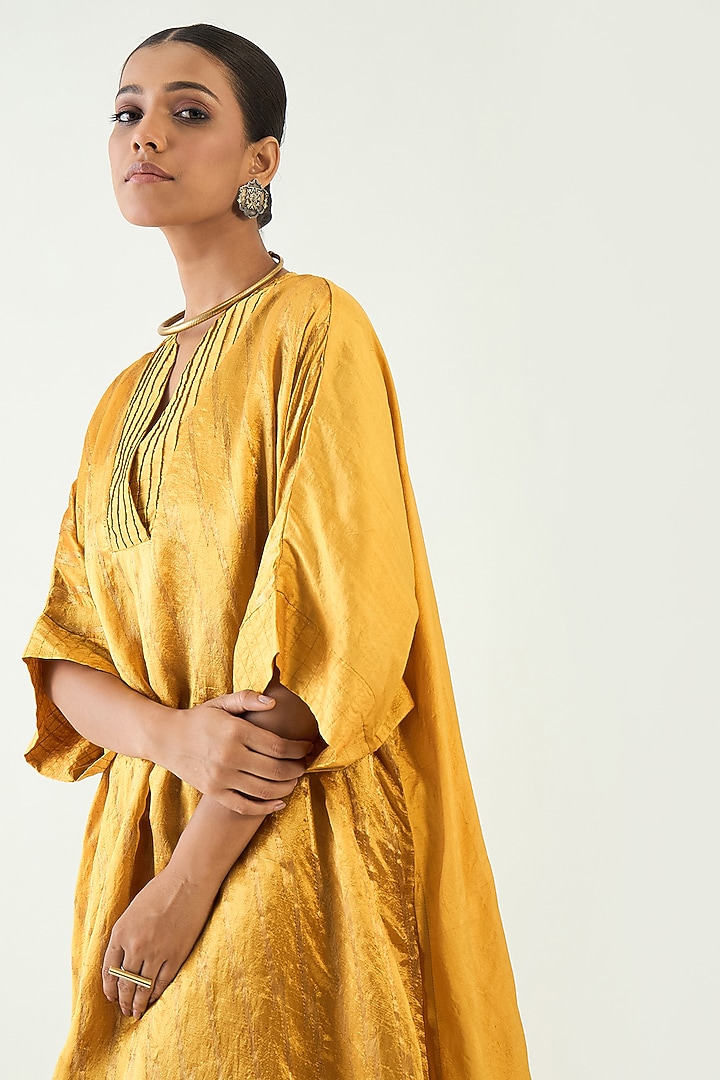 Mustard Silk Kaftan Set by Shivani Bhargava at Pernia's Pop Up Shop