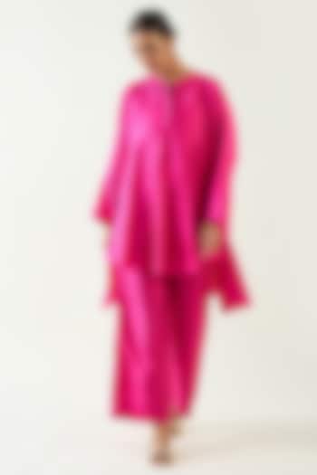 Hot Pink Pure Silk Tunic Set by Shivani Bhargava at Pernia's Pop Up Shop
