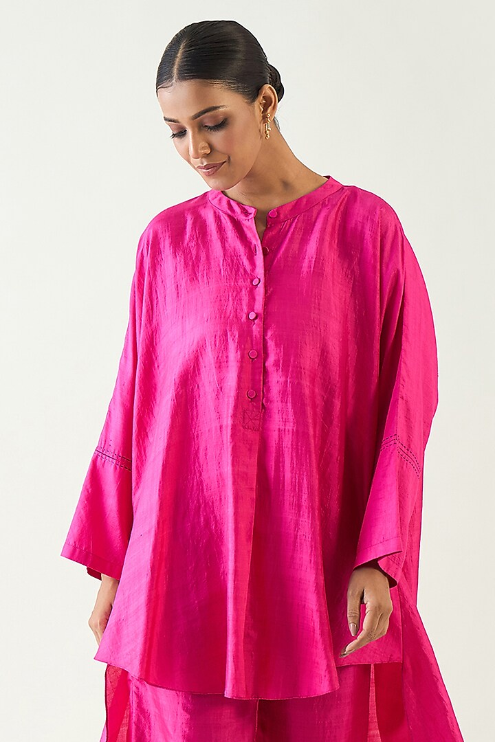 Hot Pink Pure Silk Tunic Set by Shivani Bhargava at Pernia's Pop Up Shop