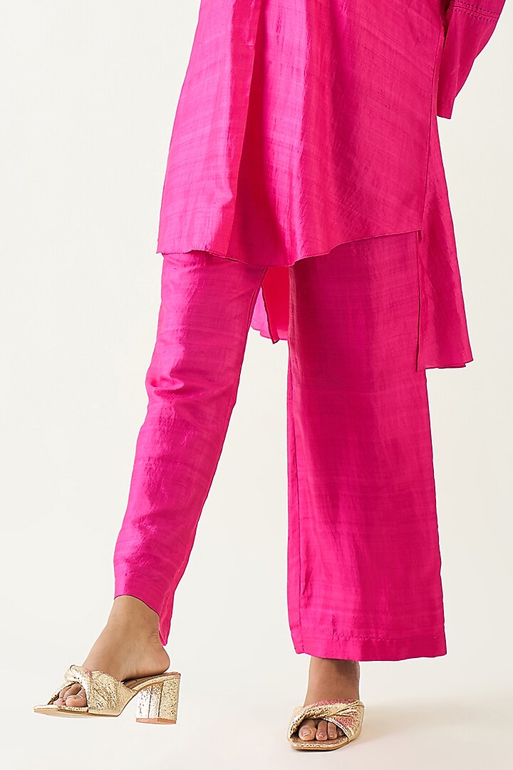 Hot Pink Pure Silk Tunic Set by Shivani Bhargava at Pernia's Pop Up Shop