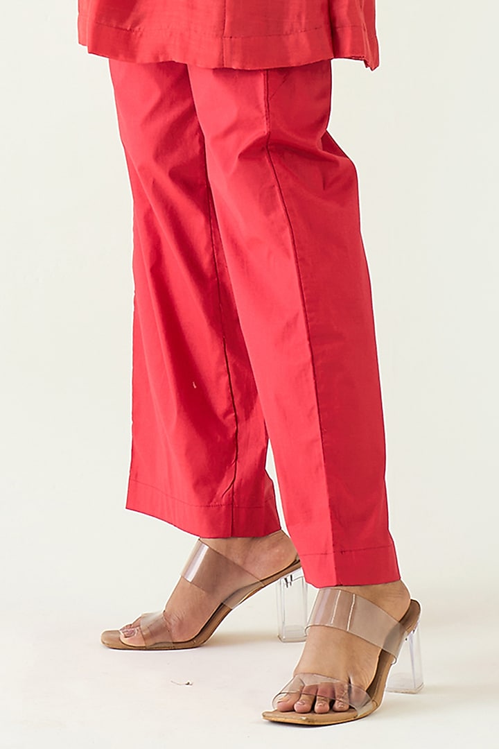 Red Pure Cotton Silk Hand Embroidered Tunic Set by Shivani Bhargava at Pernia's Pop Up Shop