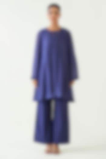 Purple Pure Cotton Silk Hand Embroidered Tunic Set by Shivani Bhargava at Pernia's Pop Up Shop