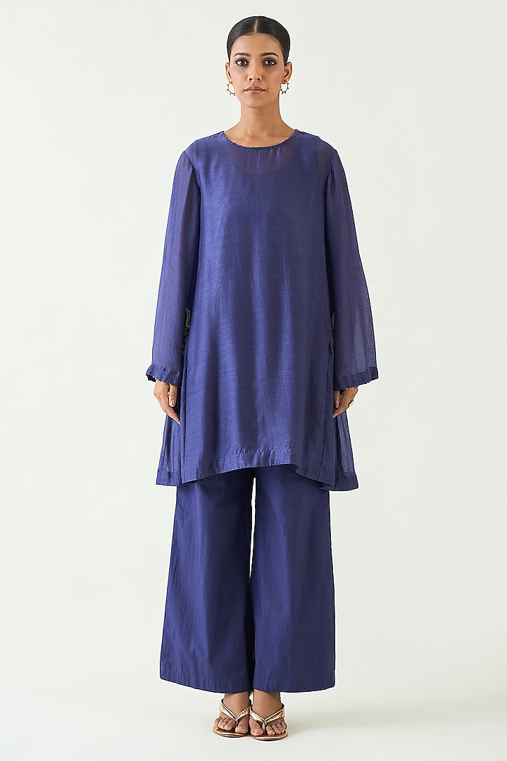 Purple Pure Cotton Silk Hand Embroidered Tunic Set by Shivani Bhargava at Pernia's Pop Up Shop