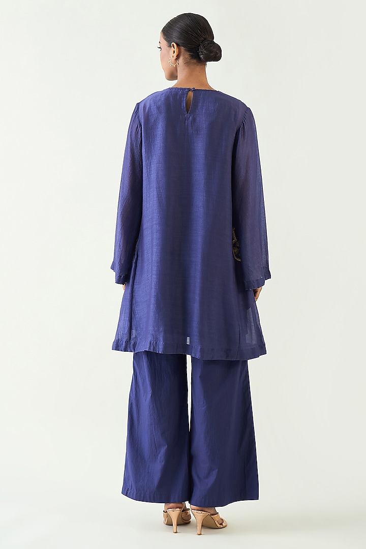 Purple Pure Cotton Silk Hand Embroidered Tunic Set by Shivani Bhargava at Pernia's Pop Up Shop