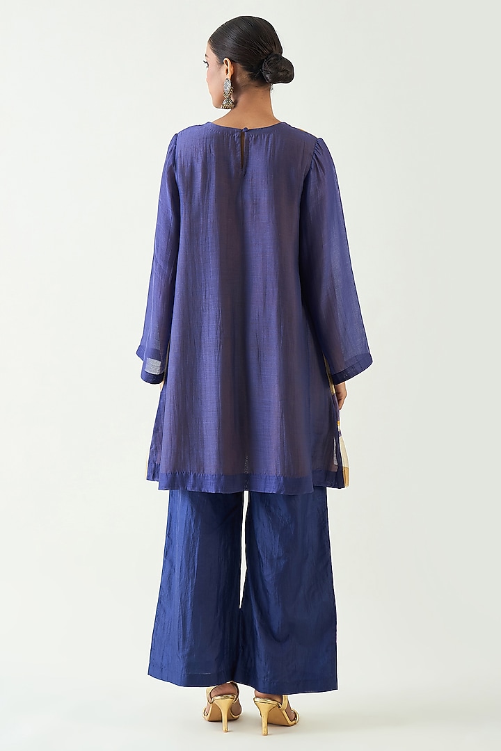 Mustard & Purple Zari Stripe Kurta Set by Shivani Bhargava at Pernia's Pop Up Shop