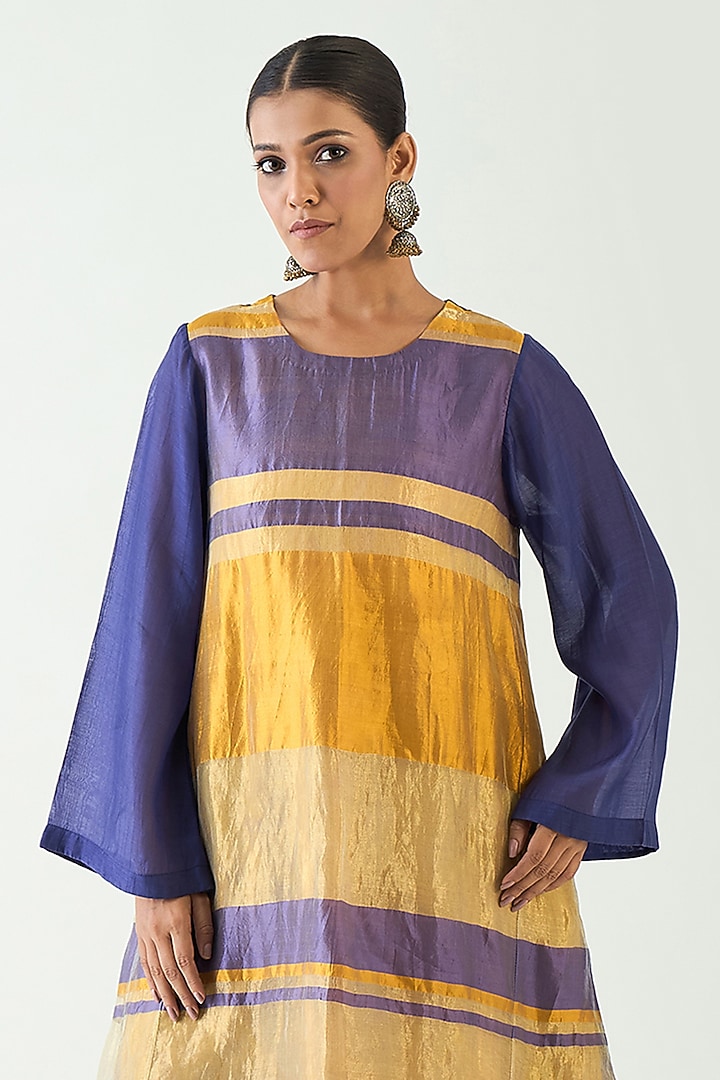 Mustard & Purple Zari Stripe Kurta Set by Shivani Bhargava at Pernia's Pop Up Shop