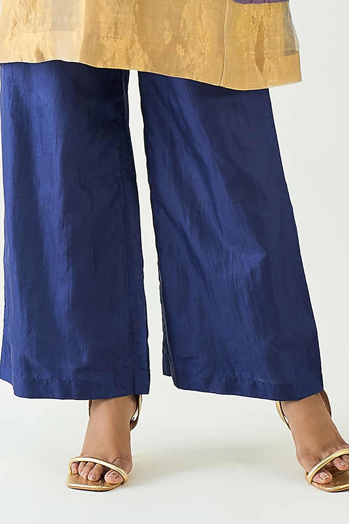 Mustard & Purple Zari Stripe Kurta Set by Shivani Bhargava at Pernia's Pop Up Shop