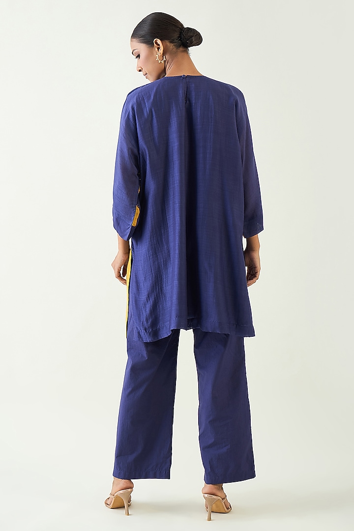 Mustard & Purple Pure Cotton Silk Hand Embellished Tunic Set by Shivani Bhargava at Pernia's Pop Up Shop