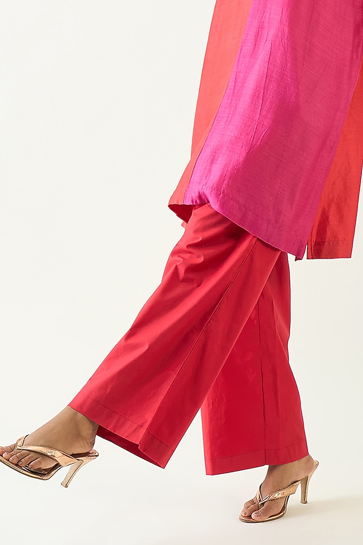 Hot Pink & Red Pure Cotton Silk Hand Embellished Tunic Set by Shivani Bhargava at Pernia's Pop Up Shop