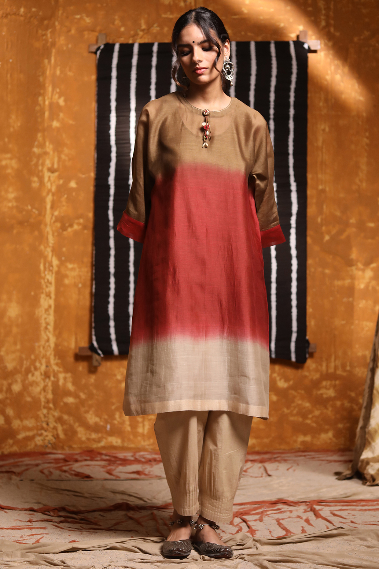 Multi-Colored Crinkle Chanderi Silk Ombre-Dyed Co-Ord Set by Shivani Bhargava at Pernia's Pop Up Shop