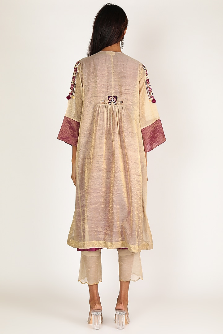 Beige & Wine Embroidered Pant Set by Shivani Bhargava at Pernia's Pop Up Shop