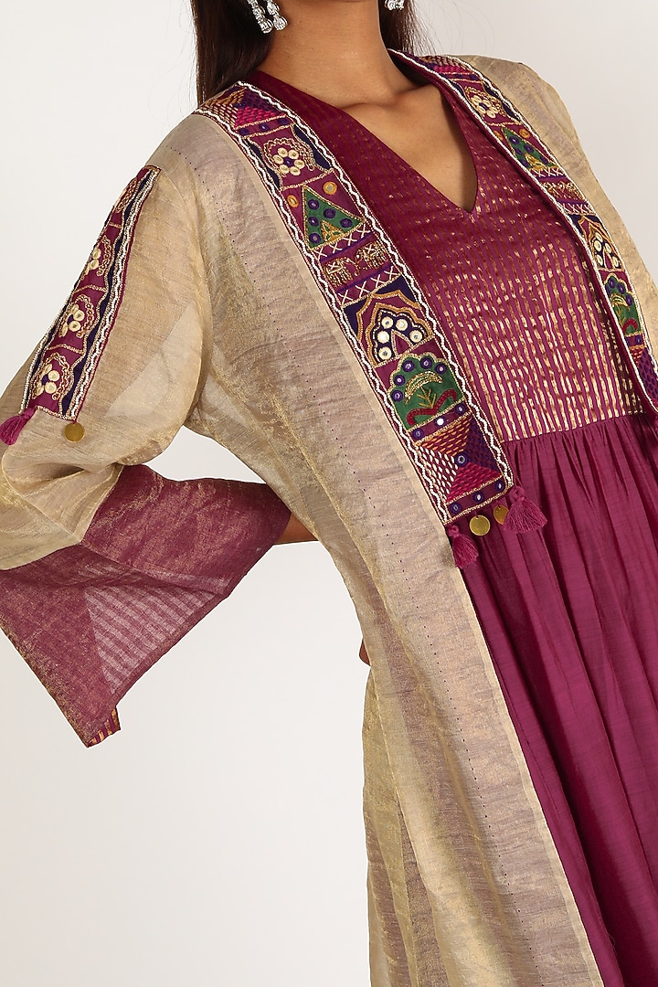Beige & Wine Embroidered Pant Set by Shivani Bhargava at Pernia's Pop Up Shop