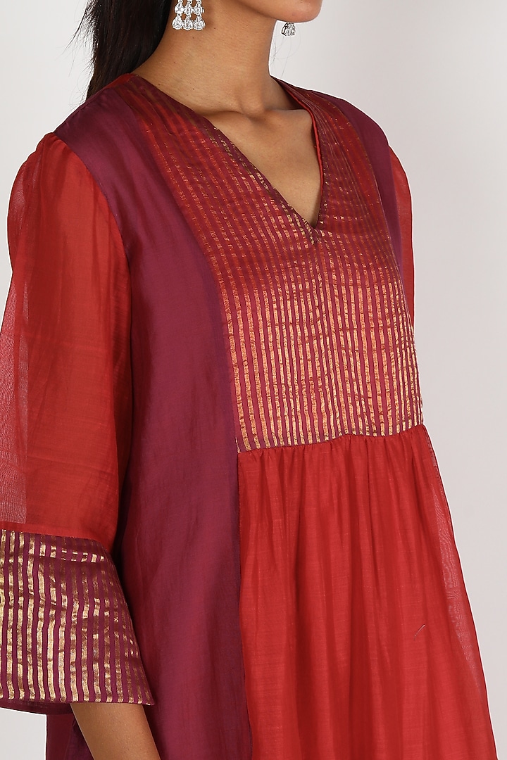 Red & Wine Embroidered Kurta Set by Shivani Bhargava at Pernia's Pop Up Shop