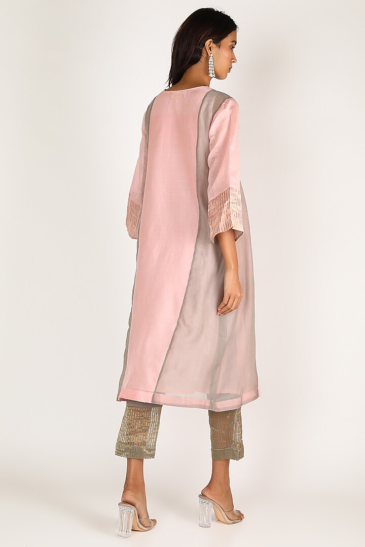Blush Pink Zari Striped Kurta Set by Shivani Bhargava at Pernia's Pop Up Shop