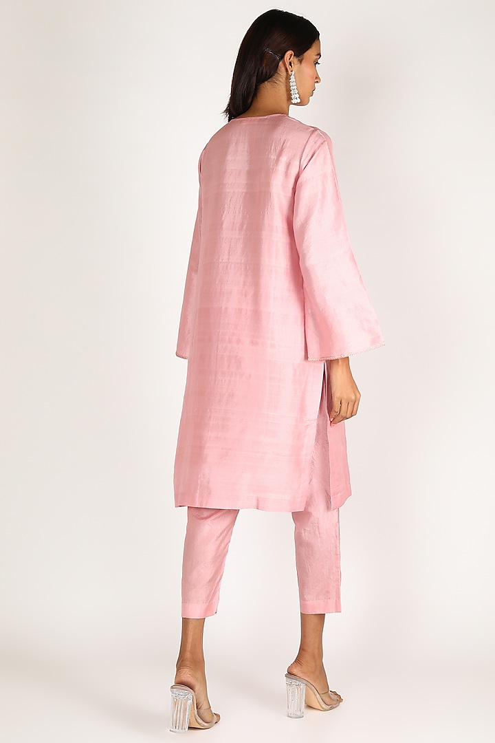 Blush Pink & Emerald Green Printed Kurta Set by Shivani Bhargava at Pernia's Pop Up Shop
