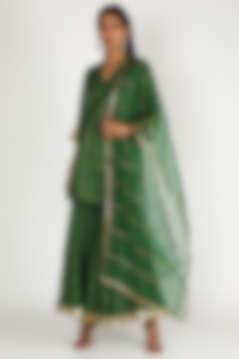 Emerald Green Chanderi Gharara Set by Shivani Bhargava at Pernia's Pop Up Shop