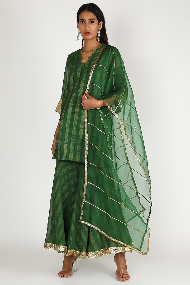 Emerald Green Chanderi Gharara Set by Shivani Bhargava