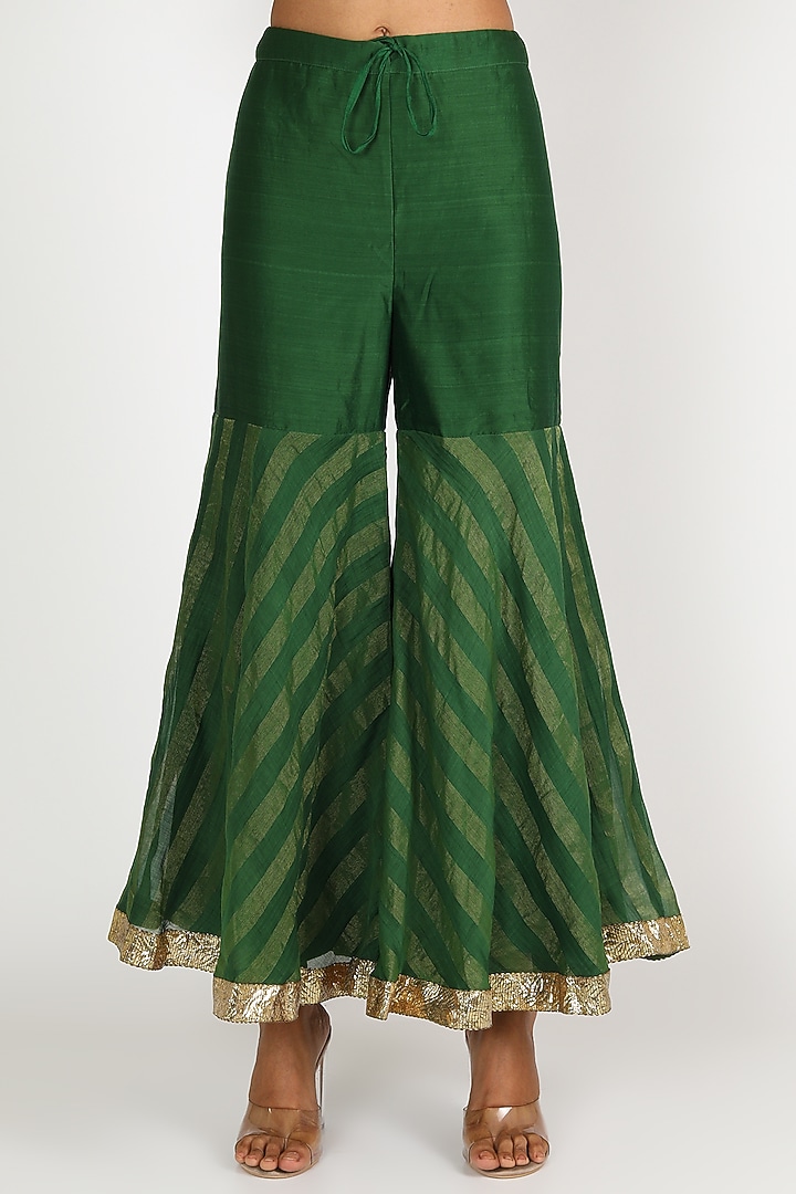 Emerald Green Chanderi Gharara Set by Shivani Bhargava at Pernia's Pop Up Shop