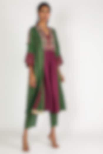 Emerald Green Embroidered Jacket Set by Shivani Bhargava at Pernia's Pop Up Shop