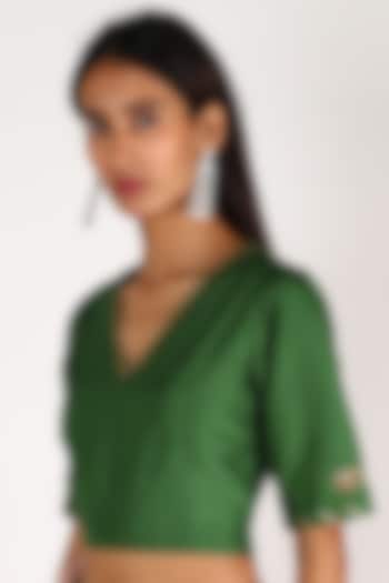 Emerald Green Embroidered Blouse by Shivani Bhargava at Pernia's Pop Up Shop