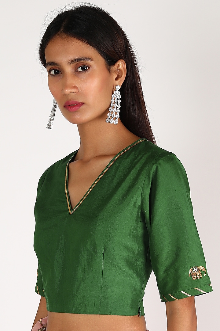 Emerald Green Embroidered Blouse by Shivani Bhargava