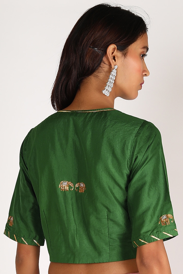 Emerald Green Embroidered Blouse by Shivani Bhargava at Pernia's Pop Up Shop