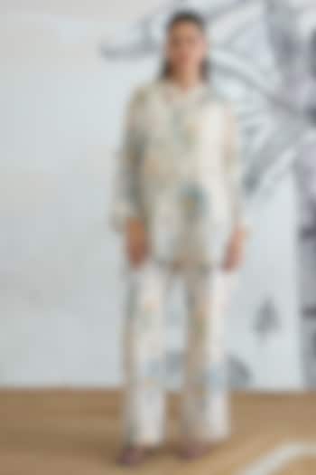 Cream Soft Cotton Silk Digital Printed Co-Ord Set by shivani bhargava at Pernia's Pop Up Shop