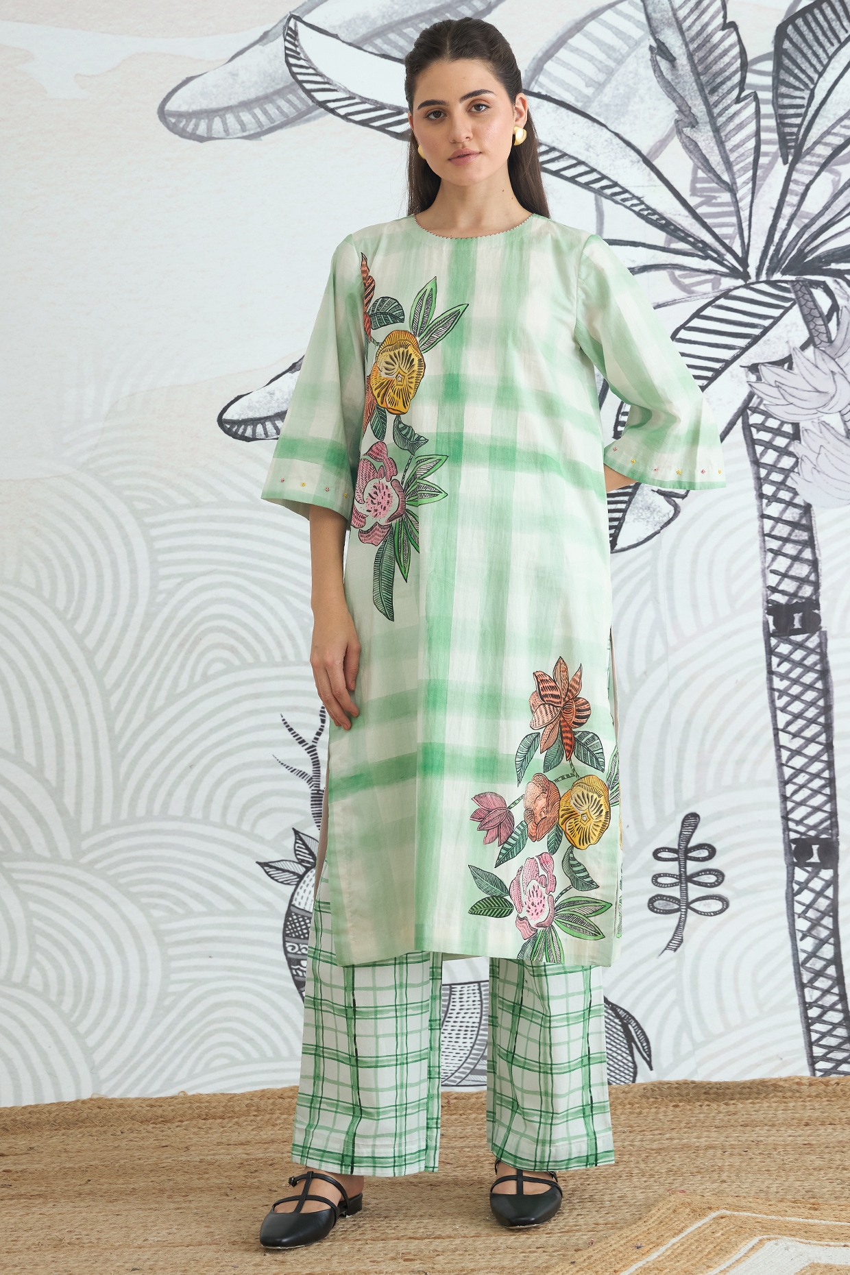 shivani bhargava Green Cotton Floral Digital Printed Kurta Set