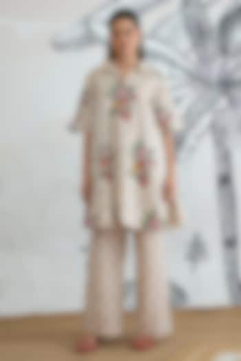 Beige Cotton Floral Digital Printed Tunic Set by shivani bhargava at Pernia's Pop Up Shop