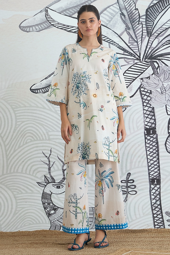 Cream Cotton Digital Printed Co-Ord Set by shivani bhargava at Pernia's Pop Up Shop