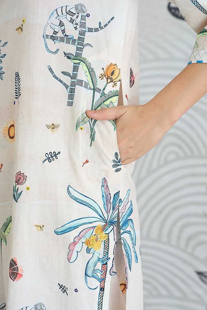 Cream Cotton Digital Printed Co-Ord Set by shivani bhargava at Pernia's Pop Up Shop