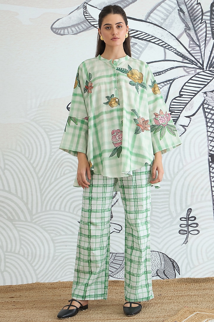 Green Cotton Digital Printed Co-Ord Set by shivani bhargava at Pernia's Pop Up Shop