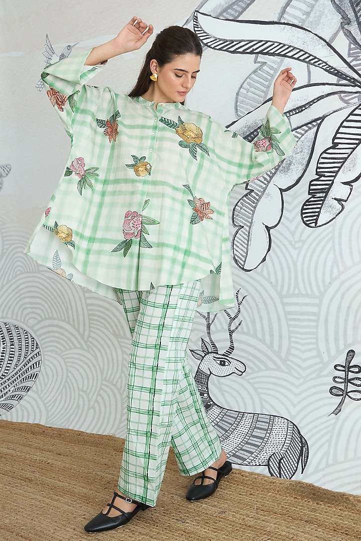 Green Cotton Digital Printed Co-Ord Set by shivani bhargava at Pernia's Pop Up Shop