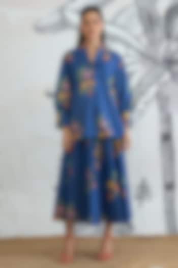 Blue Cotton Floral Digital Printed Co-Ord Set by shivani bhargava at Pernia's Pop Up Shop