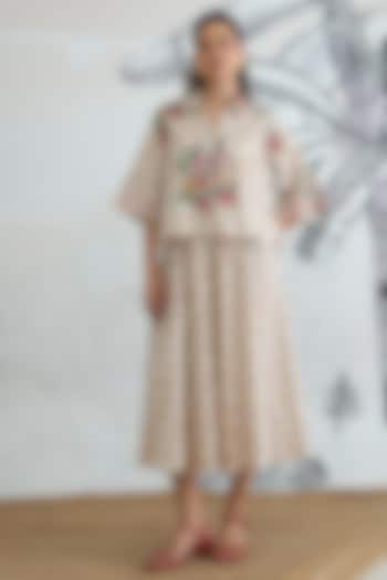 Beige & Off-White Pure Egyptian Cotton Digital Printed Co-Ord Set by shivani bhargava at Pernia's Pop Up Shop