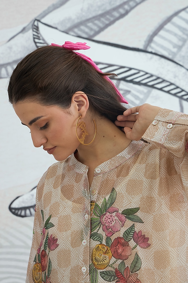 Beige Organza Silk Floral Digital Printed Tunic Set by shivani bhargava at Pernia's Pop Up Shop