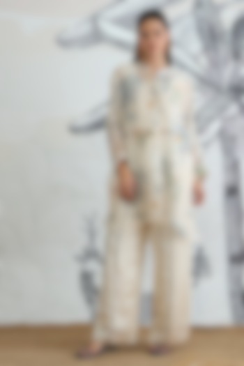 Cream Organza Silk Digital Printed Tunic Set by shivani bhargava at Pernia's Pop Up Shop
